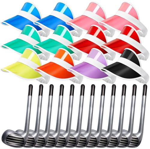 Hicarer Les accessoires de golf comprennent 12 bâtons gonflables de golf de 76 cm avec 12 pare-soleil de couleurs assorties pour les amateurs de sport, hommes, femmes, enfants