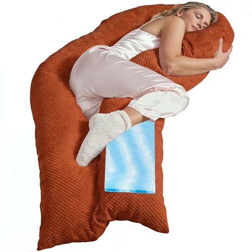 Traumreiter Seitenschläferkissen Visco XL langes Wendekissen Memory Foam [orthopädisch] + Watte Seite | Schwangerschaftskissen zum Schlafen, Stillkissen Kissen, Komfortkissen mit Bezug Terrakotta