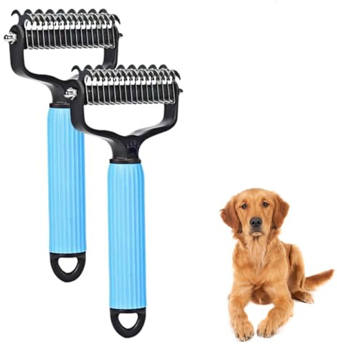 2 pettini per rimuovere il pelo degli animali domestici, 2 in 1, spazzola per la toelettatura degli animali domestici, rastrello a doppio lato per il sottopelo dei cani, spazzola per desheding