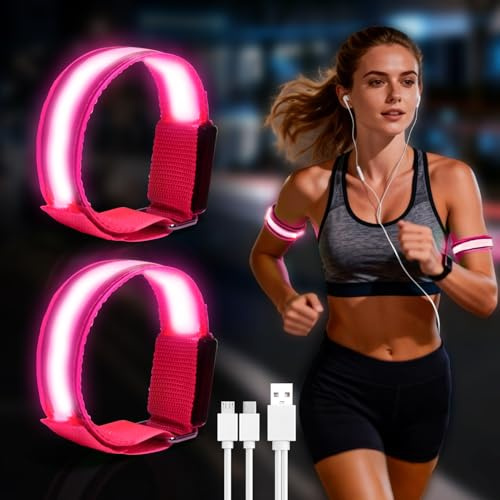 Wishstar led Armband aufladbar, 2 Stück leuchtband, leucht Armband lauflicht joggen, leuchtarmband joggen zubehör, Sicherheits Licht, Reflektorband leuchtbänder arm für Radfahren, Joggen Unisex