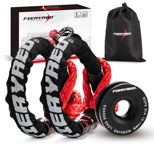 FIERYRED 2PCS Synthetic Soft Shackles with Snatch Ring,1/2x22 Inch, 38000lbs Towing, 44000lbs Breaking Strength for Off-Road Vehicle Recovery