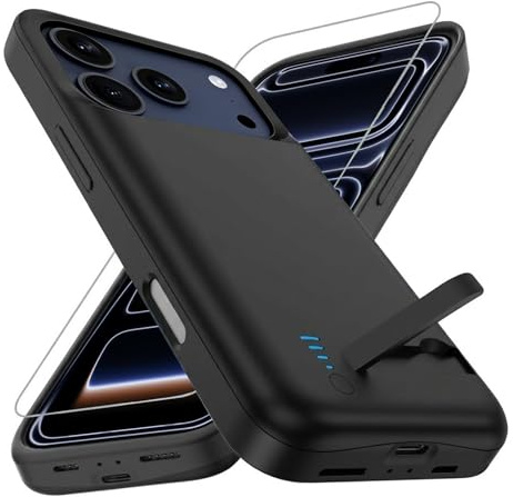 Giabuao Funda de Batería para iPhone 17 Pro MAX, 8500 mAh Delgada y Recargable, Cargador Extendido con Soporte, Batería Externa Protectora Portátil para iPhone 17 Pro MAX (6.9 Pulgadas) - Negro