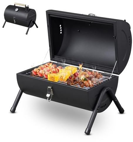 Bonnlo Portable BBQ Barbecue Grills, Small Oil Drum Barbecue with bbq Grill,Outdoor Barbecues & Smokers, Compact Tabletop Grill for Outdoor Cooking Camping Kebab Skewer