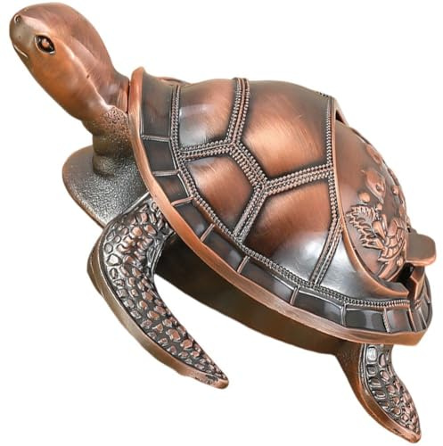 Luxylei Vintage Turtle Windproof Ashtray with Lid Portable Cigarette Odor Ashtray Holder for Outdoor Indoor Smokers Metal Desktop Decor