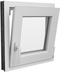 Fenster 500x500 mm DIN Links | Kellerfenster mit Doppelverglasung und Stahlverstärkung | Kunststofffenster mit Dreh-Kipp-Funktion | Kippfenster für Garage, Keller, Gartenhaus | Weiß