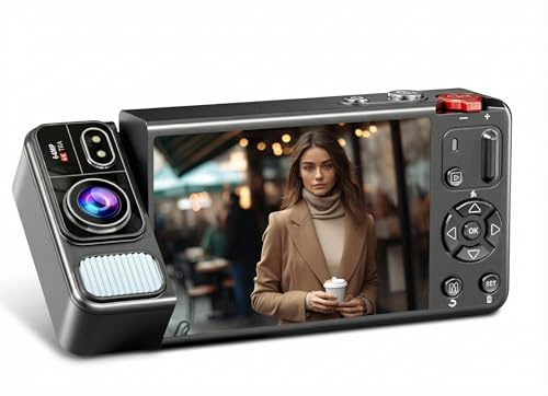 Sxhlseller Digitalkamera för Fotografering, 4K 64MP 18X Zoom med 270° Vändskärm, Kompakt Vloggningskamera med Autofokus, Bärbar UHD-videokamera, för Nybörjare Som Reser Tonåringar