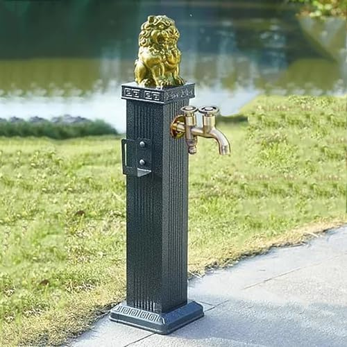 Generico Grande Colonna d'Acqua per Esterni con Rubinetto - Fontana da Giardino Indipendente, Rubinetto a Doppio Disco, Facile Installazione per Ville e Cortili, Perfetta per parchi (Oro)
