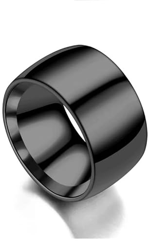 Herrring i rostfritt stål med bred rundad rem, 12 mm, svart, storlek 11