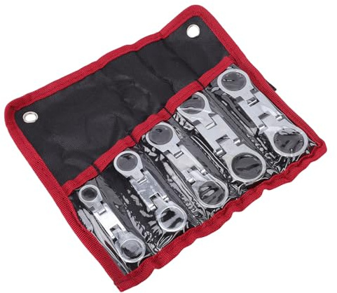 Eminchu Juego de Llaves de Trinquete de 5 Piezas, Llave Giratoria de 180 Grados de Doble Cabeza, Llave de Trinquete Métrica de 72 Dientes con Marcas de Tamaño, Ideal para Reparación de Automóviles,