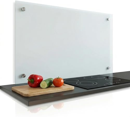 Mucola Küchenrückwand Spritzschutz 90x50 cm Milchglas 6 mm Sicherheitsglas | Satiniert, schlagfest, pflegeleicht, hochglanzpolierte Kanten, 4 vorgebohrte Löcher, inkl. Montagematerial, für die Spüle