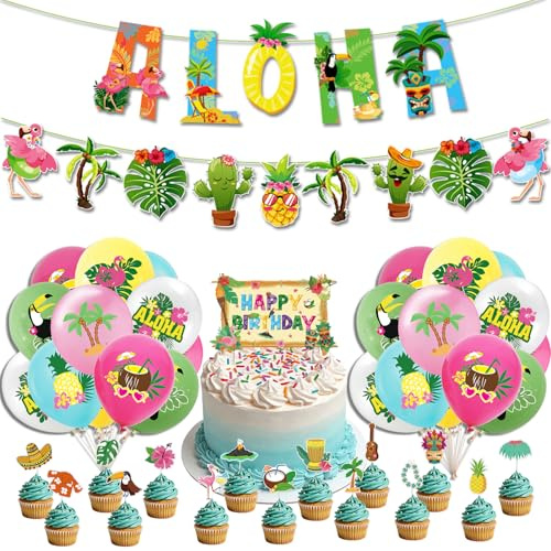RNHDLY 42 Stück Hawaii Deko Party, ALOHA Party Deko, FlamingoDeko Beach Partydeko, Hawaii Dekoration Set für Tropische Sommer Beach Geburtstags Party