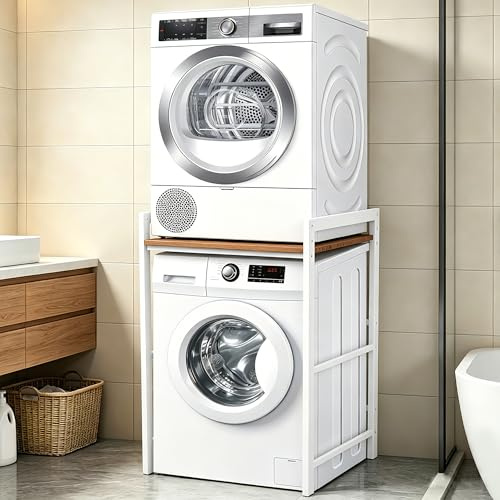 Waschmaschinen Untergestell, Verbindungsrahmen Waschmaschine Trockner Universal, Waschmaschinenschrank Tragfähigkeit 300kg, Waschmaschinenregal für Waschmaschine und Trockner (Weiß-B, 69X65X103CM)
