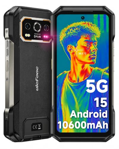 Ulefone Armor 27T Pro Téléphone Incassable 5G, Caméra Thermique, 24Go+256Go 10600mAh Android 15 120Hz Smartphone Incassable, 64MP+50MP, 6,78 Pouce Telephone Portable incassable Charge NFC/OTG Noir