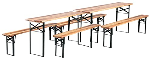Stagecaptain Hirschgarten Bierzeltgarnitur 2X Set 177 cm Länge - Klappbare Festzeltgarnitur 2X Tisch & 4 X Bank - Sitzgarnitur Aus Holz - Einfacher Transport - Geeignet Für Innen Und Außen - Natur