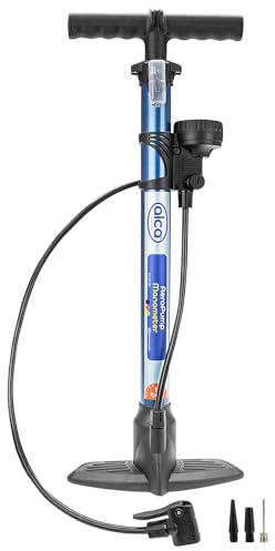 alca® Handpumpe 11 bar, Manometer, Fahrradpumpe Auto Luftpumpe, 60 cm | für Multi-, Schrader-, Dunlop- & Sclaverand-Ventil, mit Stahlzylinder, Schlauch Adapter, für Bälle & Luftmatratzen