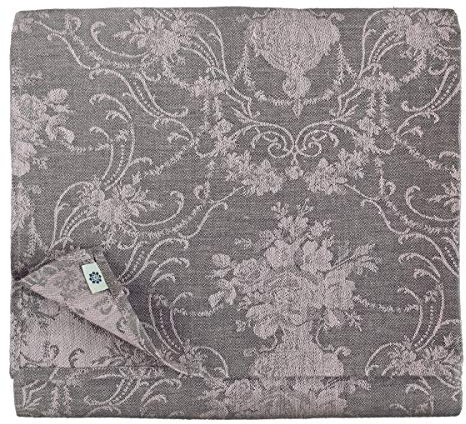 Linen & Cotton Luxus Jacquard Tischdecke Tischtuch Tischwäsche Roseus mit Damast Muster -100% Leinen, Rose/Grau (147 x 350 cm) Lang Festliche Rechteckige Home Küche Dekoration Gastronomie Geburtstag