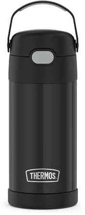 Thermos FUNTAINER 12 Ounce Stainless Steel Vacuum Insulated Kids Straw Bottle, Black
