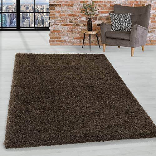 HomebyHome Teppich Wohnzimmer Hochflor Shaggy Braun 160x230 cm 50 mm FlorhöheTeppich Schlafzimmer Langflor Einfarbig Design Moderne und Extra Weich