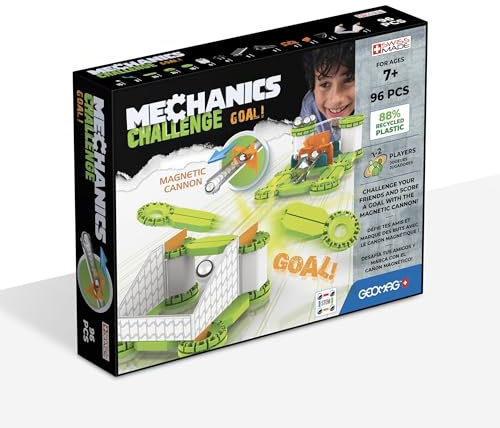 Geomag - Mechanics Challenge Goal - Juego Educativo y Creativo para Niños - Bloques de Construcción Magnéticos con Esferas de Metal - Juego de 96 Piezas