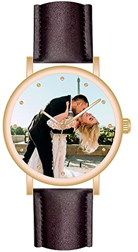 memories Uhr mit Foto Lederarmband braun 40mm Rotgold Mineralglas Edelstahlboden