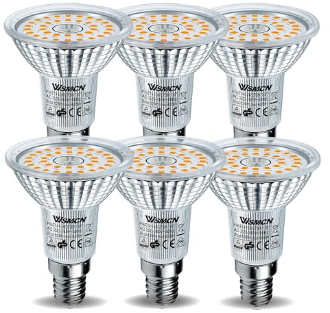 WSMCN E14 R50 6,5W LED Lampen Warmweiß 2700K 655LM, Ersetzt 90W Halogen | 6 Stücke LED Glühbirnen, Nicht Dimmbar Leuchtmittel, AC 230V Strahler 120° Abstrahlwinkel Flimmerfrei Reflektorlampen