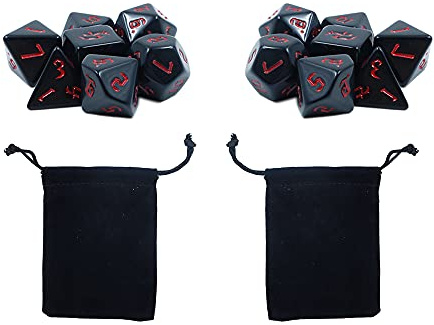 DollaTek 2 set svart tärning polyhedral 7-Die tärning set kompatibel med fängelsehålor och drakar DND rollspel rött mönster