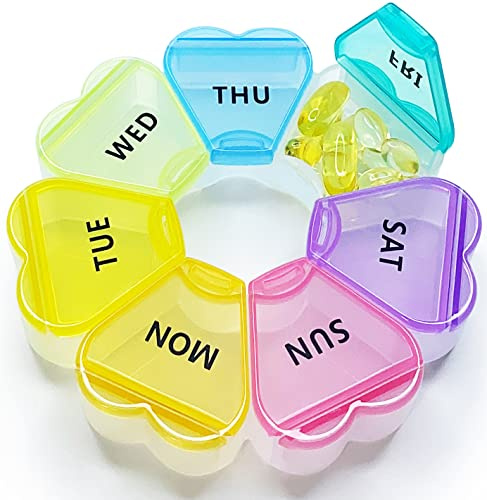 MOLN HYMY Niedliche wöchentliche Pillendose, 7 Tage, runde Pillendose mit Blumenmuster, 1 mal pro Tag (Regenbogen)