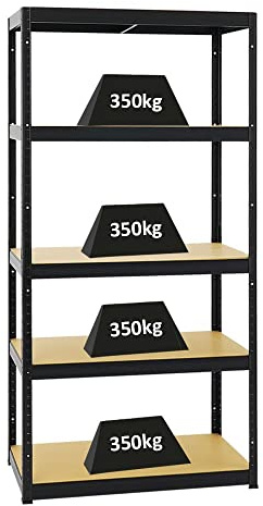 PROREGAL Étagère Charge Lourde Slim Elephant S | HxLxP 180x90x45cm | 5 Niveaux | 350kg par Niveau | Noir | Étagère Robuste de Garage, Atelier, Cave, sous-Sol, Stockage, Rangement