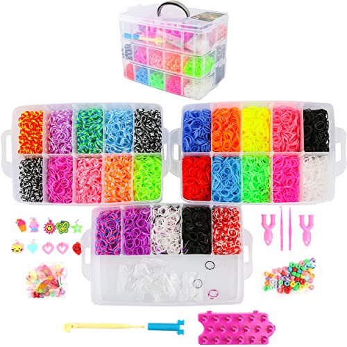 Etrexonline Kit Gomas para Hacer Pulseras Kit Accesorios para Hacer Pulseras Pulseras de Goma Manualidades DIY para Niñas (Kit 9000 Gomas)