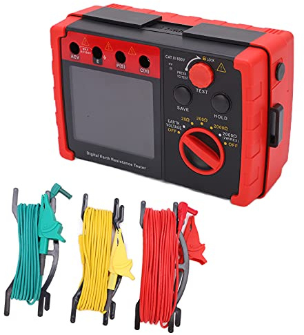 Earth Ground Tester Meter, 2000Ω Digitales Erdungswiderstandsmessgerät mit LCD-Anzeige und Aufbewahrungskoffer, Professionelles Isolationswiderstands-Tester-Kit für Elektrische