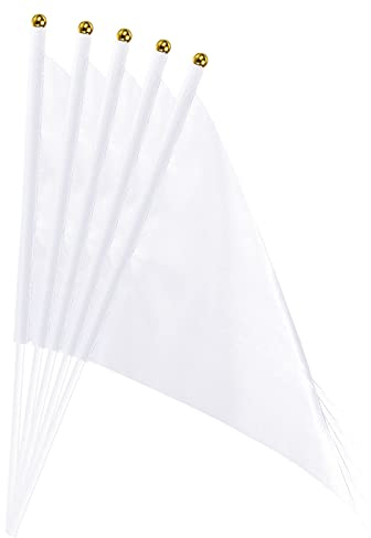 sourcing map 40 Stück Flaggenstock Handgehaltene Kleine Mini DIY Flagge 8.2 Zoll x 5.5 Zoll Dreieck Weiß für Festivals Veranstaltungen Feiern