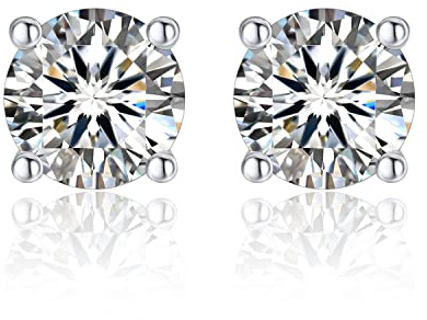 MomentWish Moissanite Ohrringe Silber 925 Ohrstecker Damen Diamant Stecker | 1-4 Karat Ohrring Damen Echt Silber Hypoallergen Schmuck Geschenk für Frauen Weihnachten Valentinstag 4/5/6.5/7.5/8mm