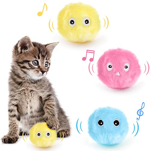 vsshe 3 juguetes interactivos para gatos, bolas de hierba gatera de felpa con sonidos, bolas chirriantes recargables para interiores, juguetes para gatos, perros, gatitos, cachorros, ejercicio