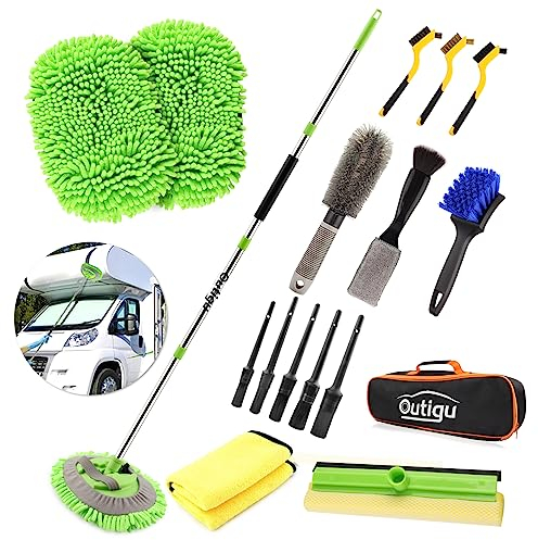 Outigu Kit de nettoyage de voiture, 157 cm, gant de lavage de voiture avec long manche, brosse de lavage de voiture, brosse de roue de voiture, ensemble de brosses de nettoyage de voiture complet
