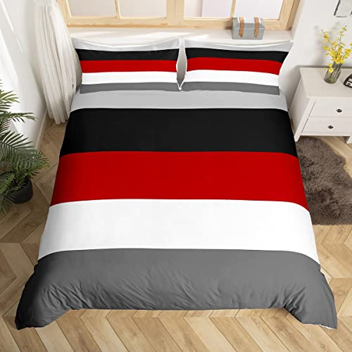Rot Schwarz Streifen Single Bettbezug Patchwork Geometrisch Gestreift Bettwäsche Set Weiß Grau Geometrie Linien Bettbezug Bauernhaus Raumdekor Weich Leicht Tagesdecke Bezug Reißverschluss 2 Stück