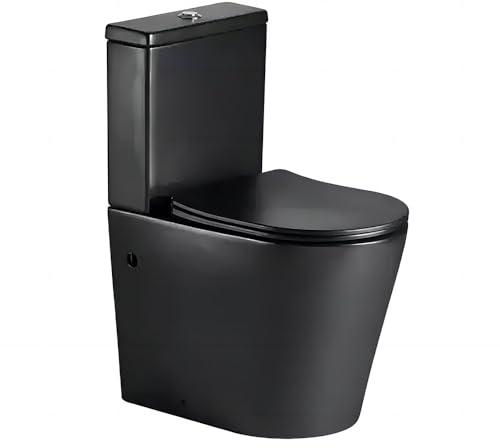 EGO INTERIORS Premium Design | Zweiteilige Toilette mit Spülkasten | schwarze Keramik | komplett Set | spülrandlos | Sitz mit SoftClose Absenkautomatik und Schnellverschluss | glatte Oberfläche