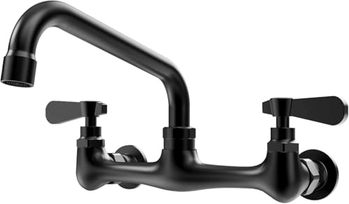 BWE Wall Mount Kitchen Faucets 8 Inch Center Commercial Kitchen Sink Faucet with 8 Swivel Spout 2 Handle Wall Mounted Utility Laundry Sink Faucets, Utility Sink Faucet