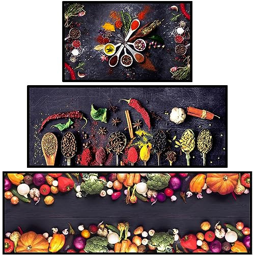 Tinideya Küchenmatte, Küchenmatte, waschbar, bequem, rutschfest, 50,8 x 81,3 cm, 50,8 x 121,9 cm + 50,8 x 150,8 cm, 3 Stück