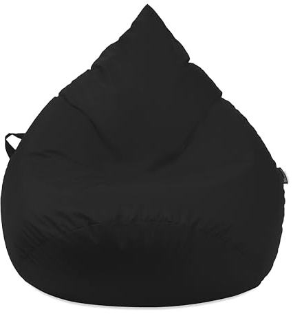 Droplet-Lounge Tropfenform Sitzsack mit Füllung | für Kinder Erwachsene | Indoor & Outdoor geeignet | Wasser-& Schmutzabweisend | Sitzkissen Bodenkissen Beanbag (XL Durchmesser 70 cm, Schwarz)