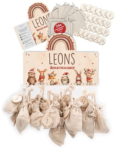 KIDSMOOD - Personalisierter Adventskalender 2025 für Überraschungen, Adventskalender zum Befüllen, DIY Weihnachtskalender mit Geschenktüten & Holzzahlen - Praktische Weihnachtsdeko