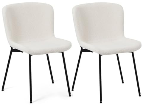 Furnhouse Teddy Esszimmerstühle 2er Set | Bouclé Stoff Oeko-TEX® | Weiß - Skandinavisches Design & Hoher Komfort