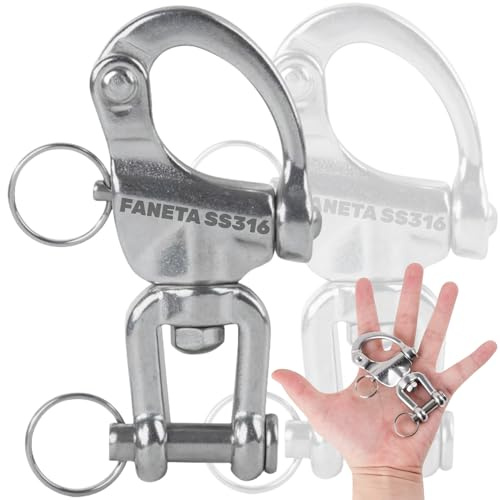 Faneta Stainless Steel 316 Swivel Eye Snap Shackle - Marine Grade Quick Release Jaw Swivel Sailboat Shackles - Marine Boat Sailing Rigging - for SCBA Mask & Spinnaker Halyard - Pack of 2 (2.75 inch)
