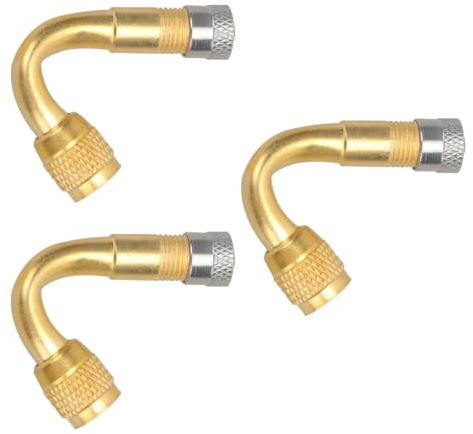 ibasenice 3 Extensiones de Válvula para Neumáticos, Codo Doble Interior, Cobre, Dorado, para Inflado de Ruedas en Vehículo y Remolque