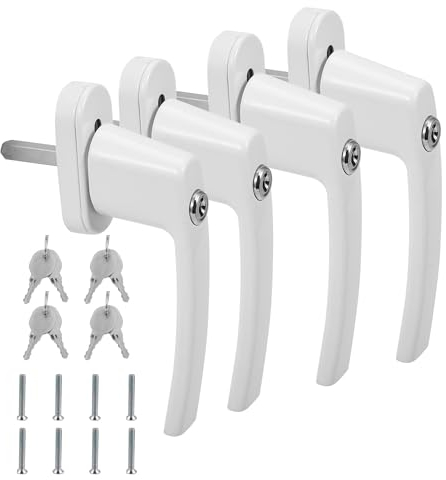 Izrielar 4X Fenstergriff Abschließbare Aluminium Kindersicherung Fensterschloss mit Schloss in Stiftlänge 35mm, Fenster sicherungen einbruch Aluminium-Weiß