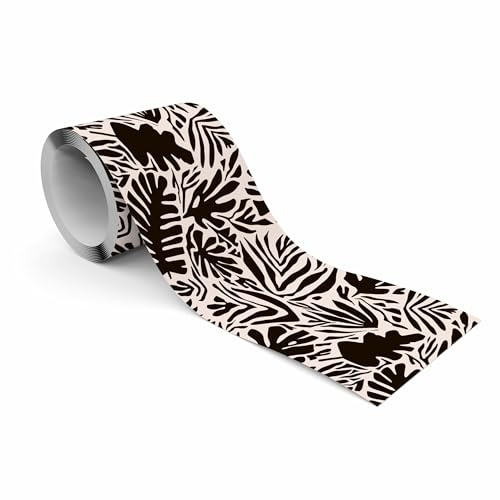 Muralo Bordüre Selbstklebend Schwarze tropische Blätter - 10x300 cm | Tapetenbordüre, Modernes Design, UV-beständig, halbmatt, glatt und abriebfest - ideal für Wohnzimmer und Schlafzimmer