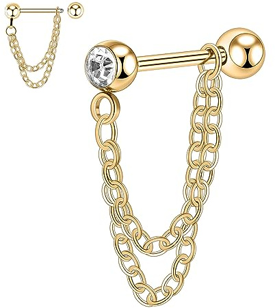 hengkaixuan 316L Chirurgenstahl Helix Ohrringe 16G Knorpel Ohrstecker Helix Ohrringe Tragus Barbell Bars Conch Ohrringe Dangle Kette Ohrring Knorpel Schmuck Helix Barbell Lobe Ohrring für Frauen