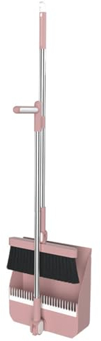 NIBHZ Escoba con Palo Largo Extensible y Recogedor de Pie Plegable para Limpiar, Escoba de Goma y Recogedor Basura, para Hogar, Oficina y Uso en Exteriores,Pink