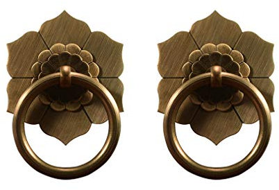 Der alte Griff, Vintage-Schubladengriffe, Retro-Messing-Möbel-Türgriff, 2 Stück antike Messing-Ringgriffe, Griffe for Küchenschränke, Kleiderschrank, Schublade, Vintage-Möbelbeschläge (Gold) (Farbe: G