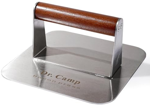 Dr.Camp 7 INCH Burger Smash, Burger Smasher, Hamburger Press,Patty Smasher,Bacon Press, Stainless Steel Material with Wood Handle