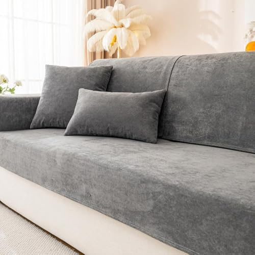 GKXLH Neue wasserdichte Sofa überzug - Weiche Chenille Sofa Sitzkissenbezüge, rutschfeste Sofabezug waschbar 1 2 3 4 Sitzer Couch überzug für Sektionssofa, Sofaüberwürfe L Form (Dunkelgrau, 90x210cm)